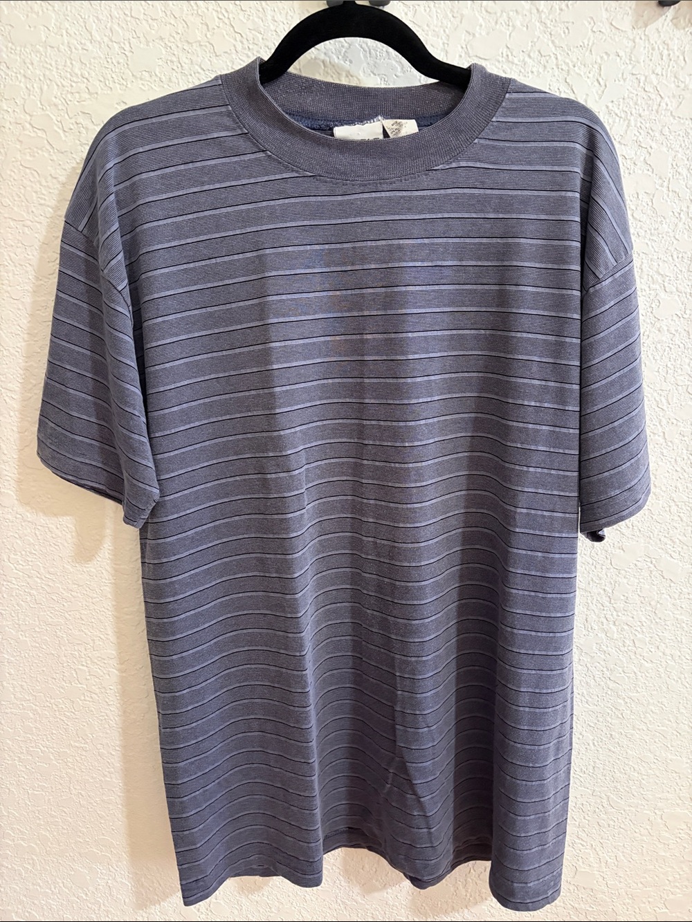 Basic Editions Men's Blue Gray Striped Short Sleeve Tee